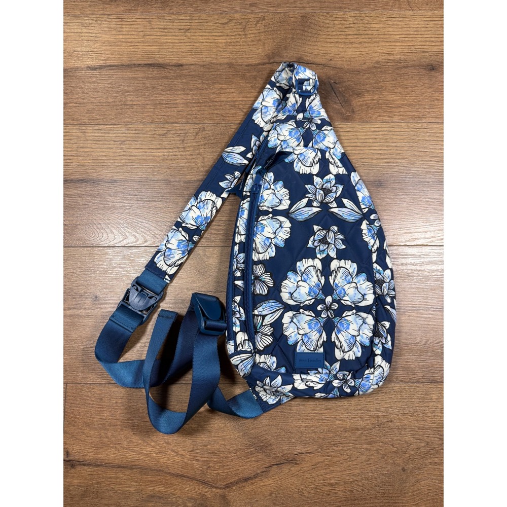 VERA BRADLEY sling backpack blue floral pattern